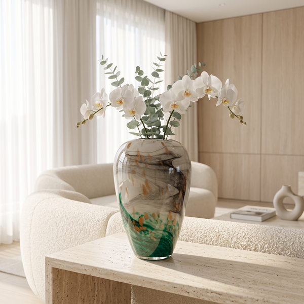 Luxury Green Marble Effect Art Glass Vases