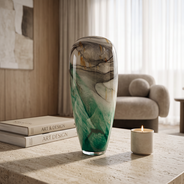 Luxury Green Marble Effect Art Glass Vases