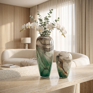Luxury Green Marble Effect Art Glass Vases