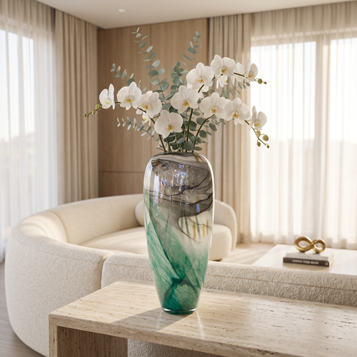 Luxury Green Marble Effect Art Glass Vases