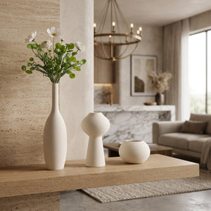 Modern Minimalist Ribbed Ceramic Vases Set