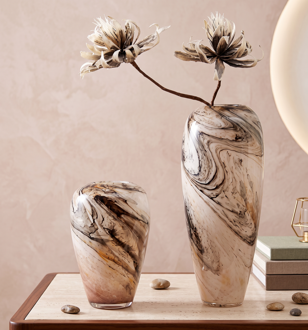 Marble Effect Decorative Glass Vase