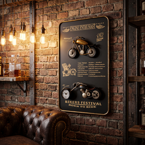 Vintage Motorcycle Wall Frame Clock