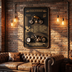 Vintage Motorcycle Wall Frame Clock