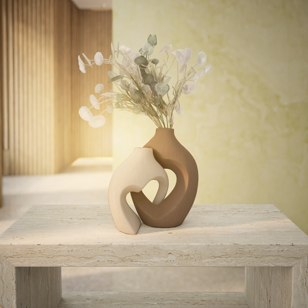 Modern Abstract Interlocking Ceramic Vase Set