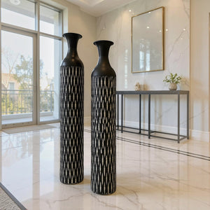 Modern Black Textured Decorative Floor Vases