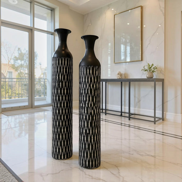 Modern Black Textured Decorative Floor Vases