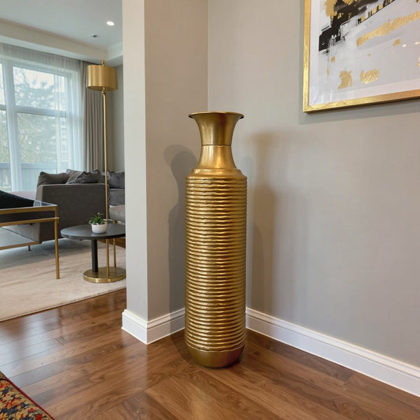 Modern Gold Ribbed Decorative Floor Vases