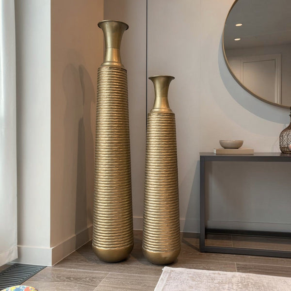 Modern Gold Ribbed Decorative Floor Vases