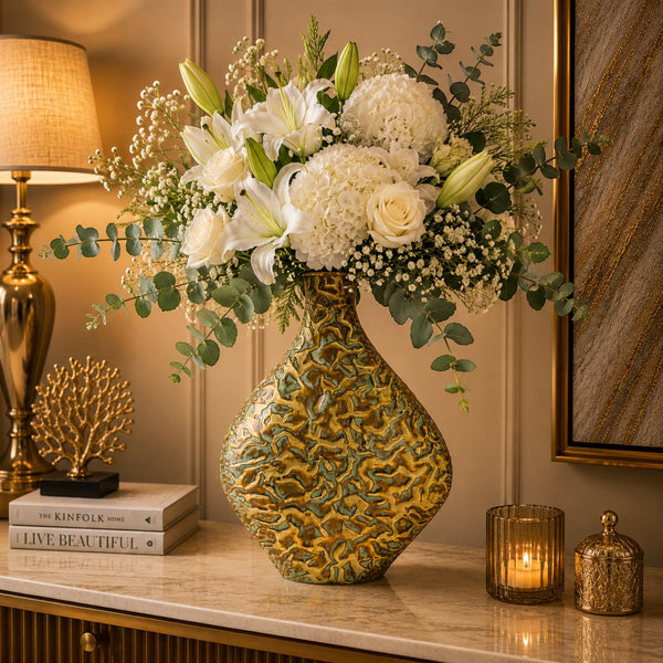Antique Gold Textured Floor Vase