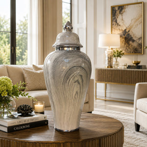 Luxury Grey Marble Textured Porcelain Ginger Jars