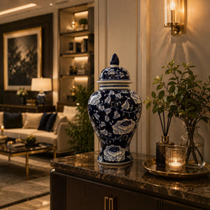 Royal Blue Pottery Porcelain Table Urns