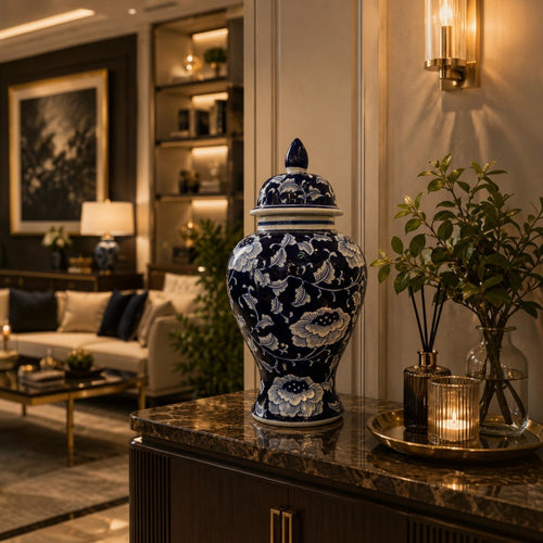 Royal Blue Pottery Porcelain Table Urns