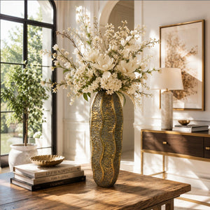 Luxury Antique Gold Textured Decorative Floor Vases