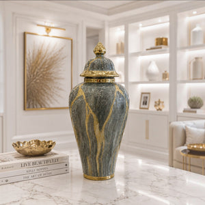 Luxury Grey Marble Textured Decorative Porcelain Ginger Jars