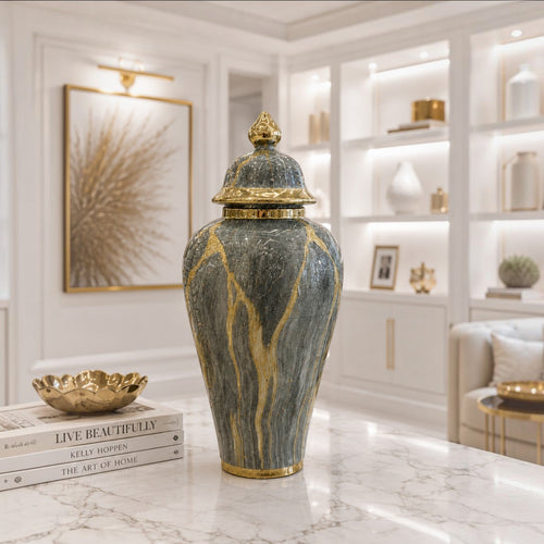 Luxury Grey Marble Textured Decorative Porcelain Ginger Jars