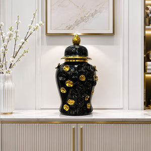 Luxury Black Decorative Ginger Jars with Gold Accents