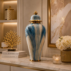 Luxury Blue Marble Textured Porcelain Ginger Jars