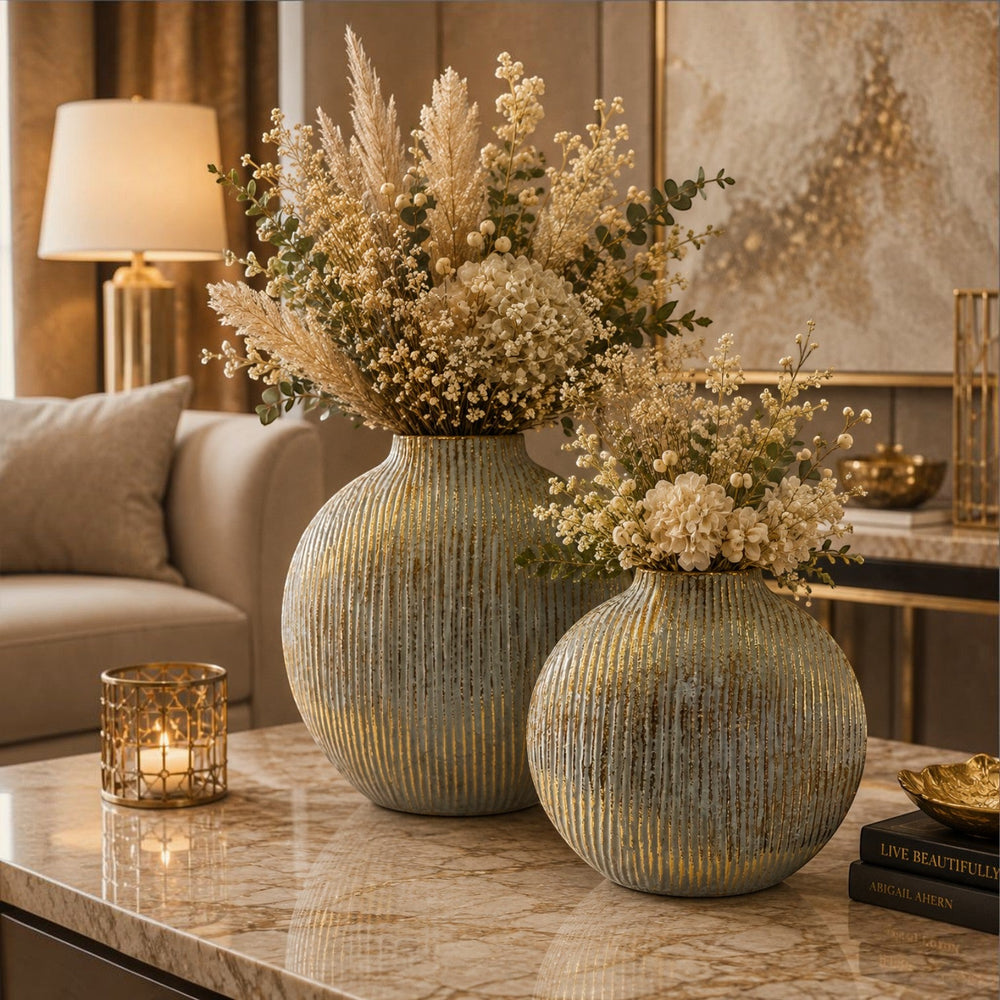 Luxury Ribbed Ceramic Decorative Vase