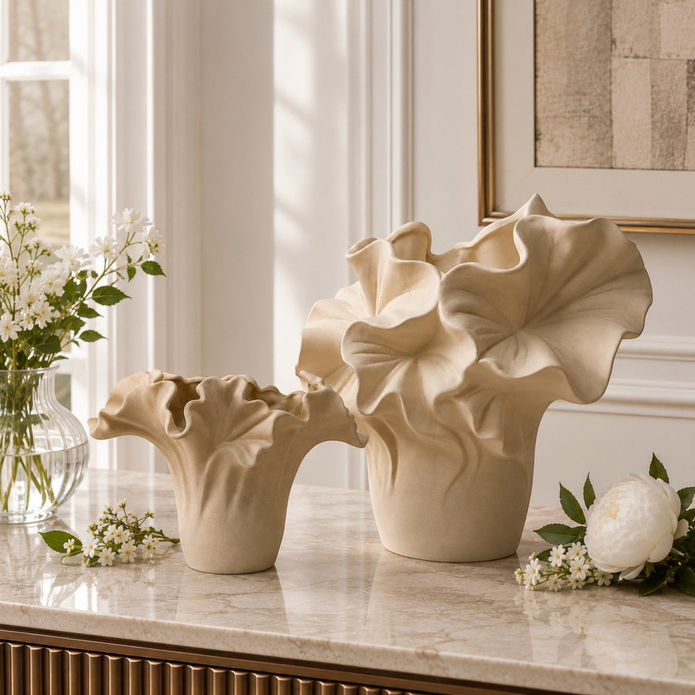 Luxury Cream Sculptural Ruffled Vase