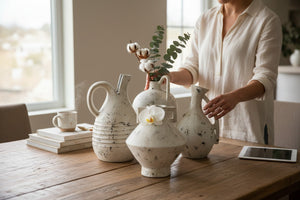 Rustic Mediterranean Ceramic Jug Vases Set