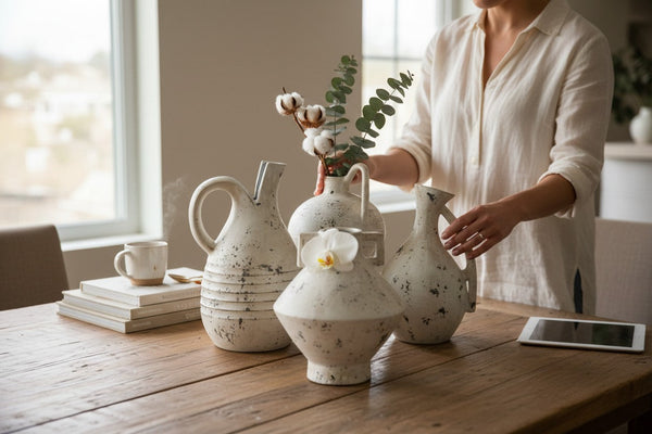 Rustic Mediterranean Ceramic Jug Vases Set