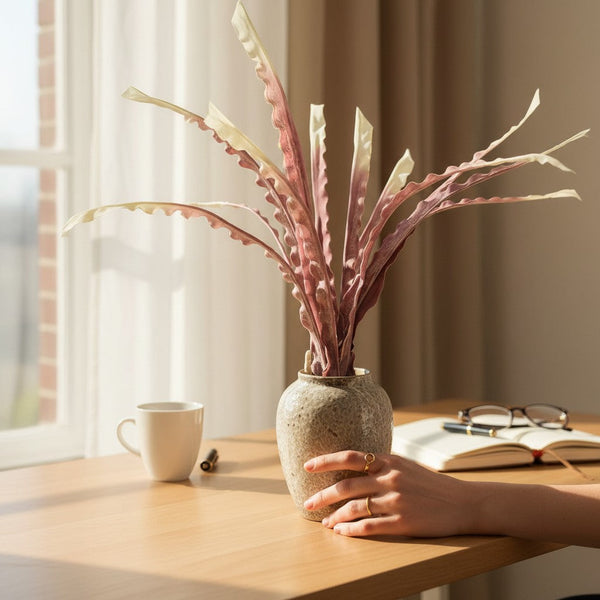Soft Pink Artificial Blossom Flowers in Modern Vase (1 Stick in Vase)