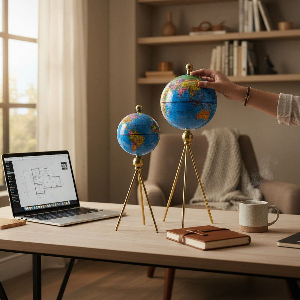 Vintage Metallic Tripod Globe Décor