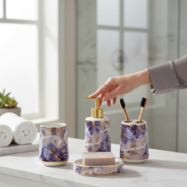 Luxury Floral Ceramic Bathroom Accessories Set