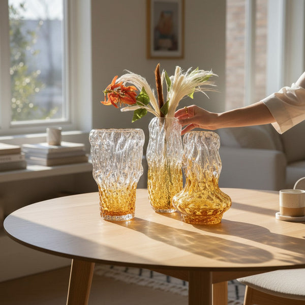 Rich Amber Heavy Glass Vases