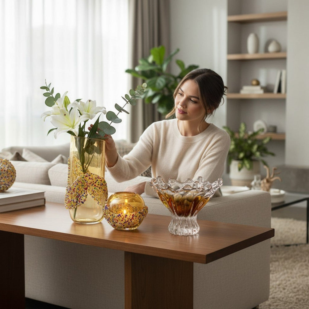Strata Amber Multicolor Beaded Glass Vases