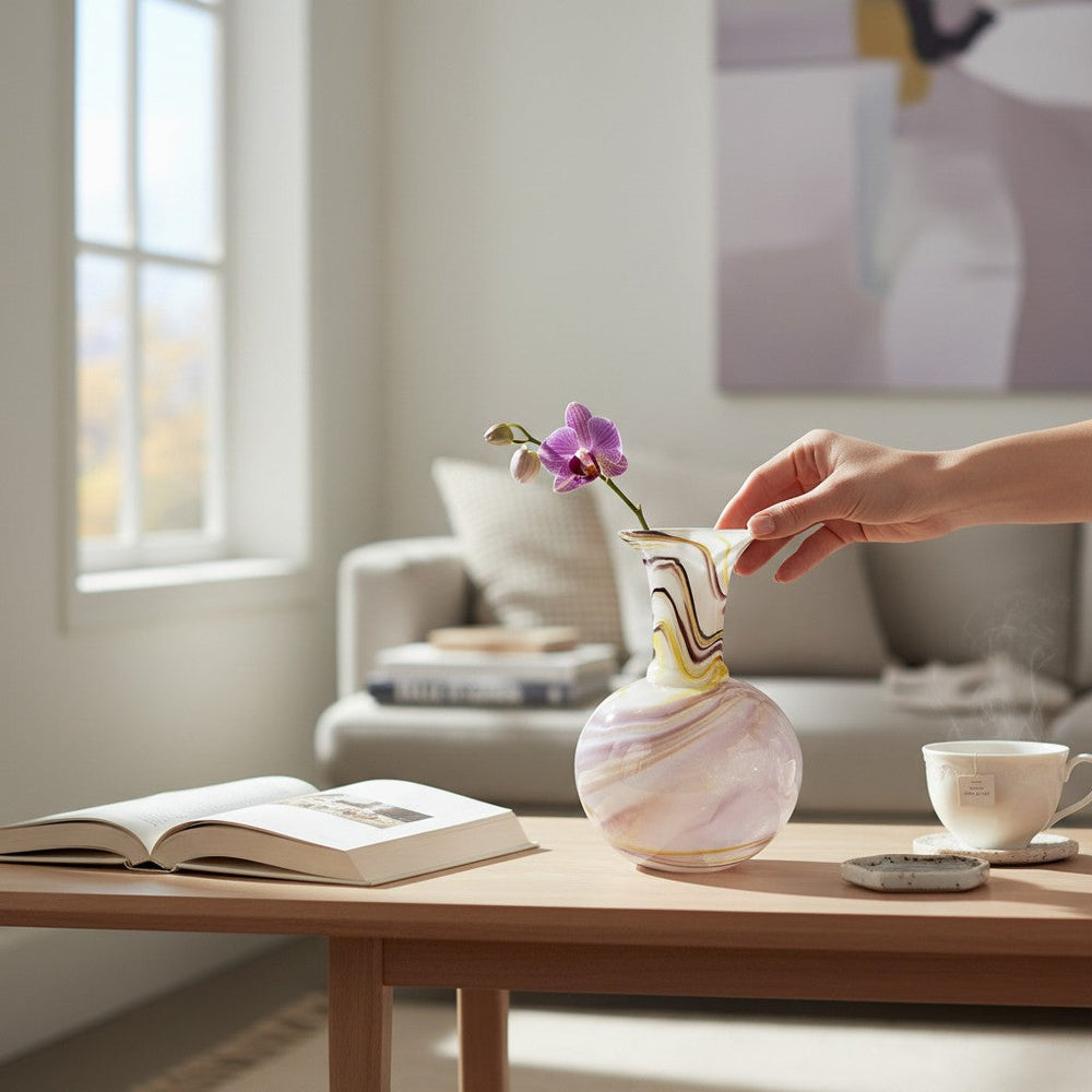 Marble Textured Swirl Glass Vase