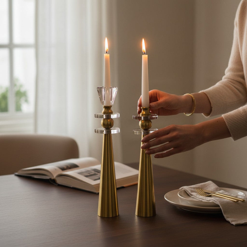 Modern Gold Luxe Candle Holders (Pair)