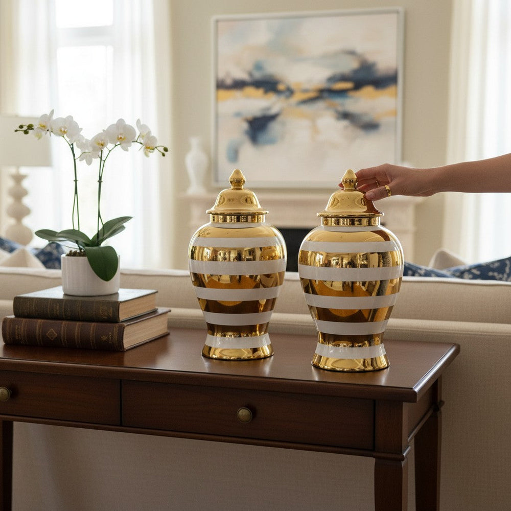 Royal Stripe Porcelain Table Urns Set