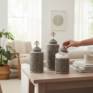 Vintage Regal Grey Ornamental Jars Set