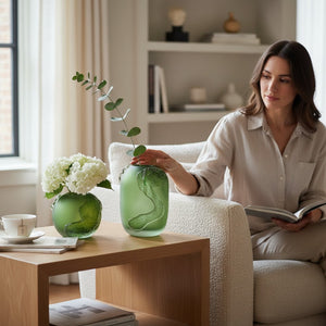 Frosted Abstract Glass Vase (Pair)