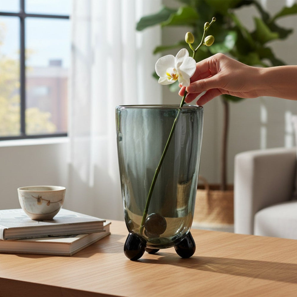 Smoked Gray Tripod Glass Vase