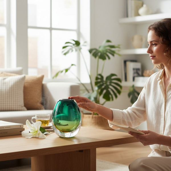 Emerald Green Speckled Glass Vase