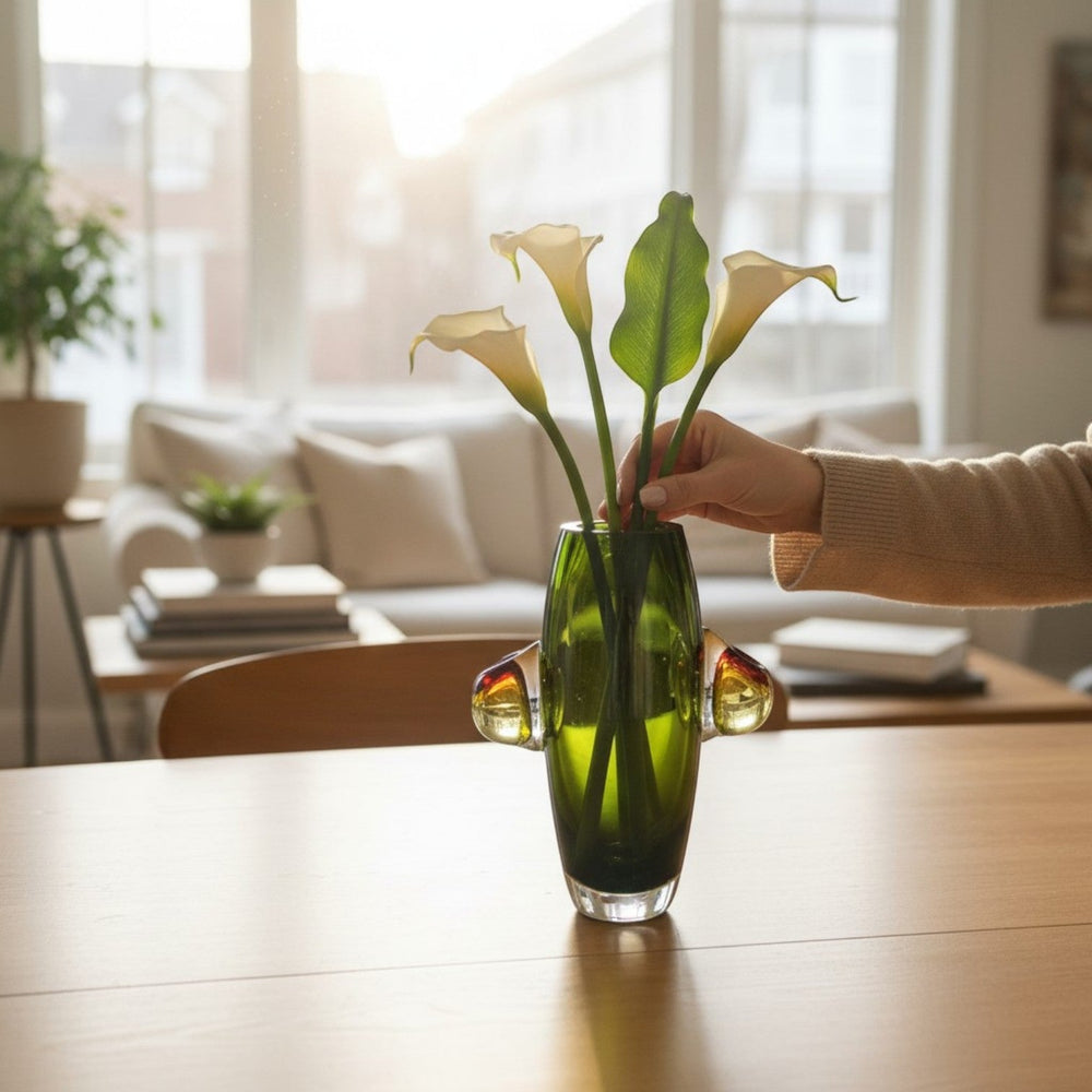 Olive Green Sculptural Glass Vase