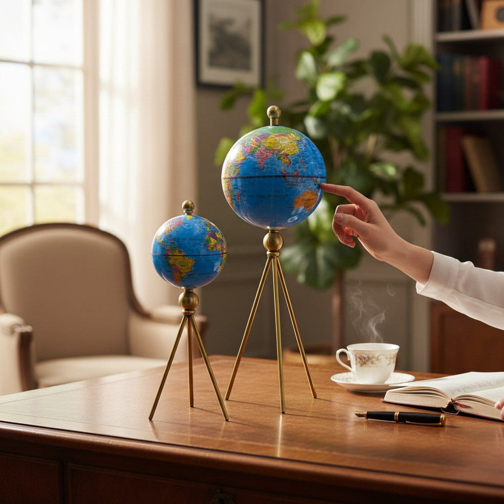 Vintage Metallic Tripod Globe Décor