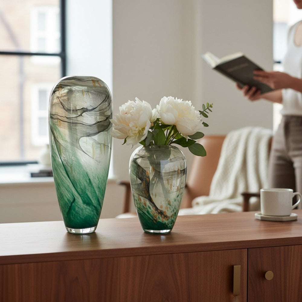 Luxury Green Marble Effect Art Glass Vases