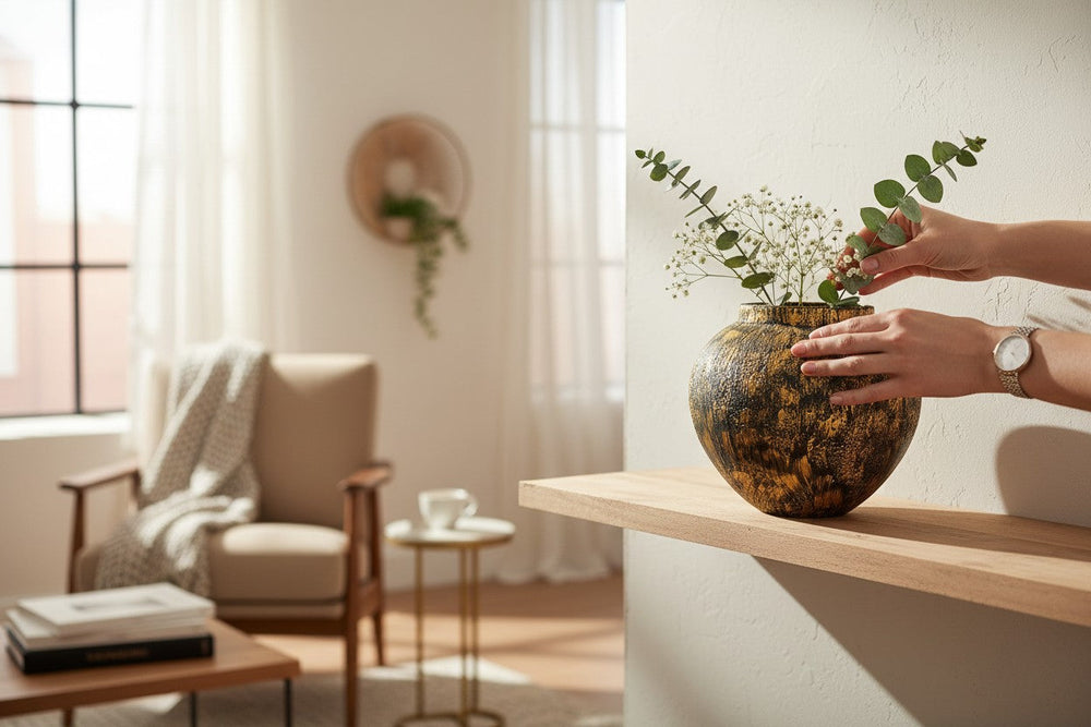 Rustic Black Gold Decorative Vase