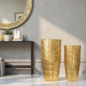 J-Star Imperial Gold Floor Vase Planters Set