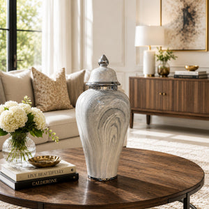 Luxury Grey Marble Textured Porcelain Ginger Jars