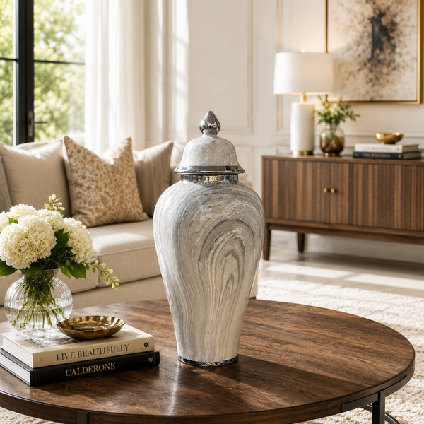Luxury Grey Marble Textured Porcelain Ginger Jars