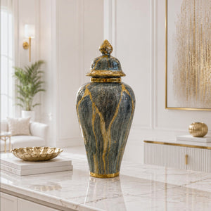 Luxury Grey Marble Textured Decorative Porcelain Ginger Jars