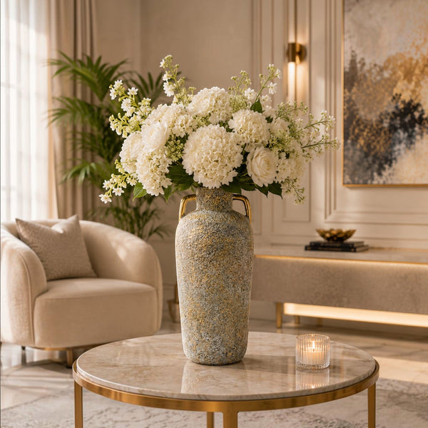 Luxury Textured Ceramic Table Vases with Gold Accents