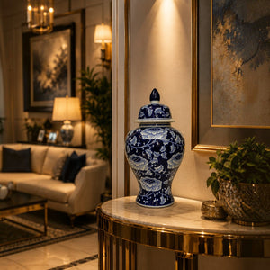 Royal Blue Pottery Porcelain Table Urns