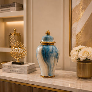 Luxury Blue Marble Textured Porcelain Ginger Jars
