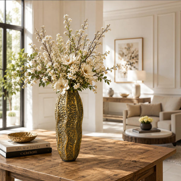 Luxury Antique Gold Textured Decorative Floor Vases
